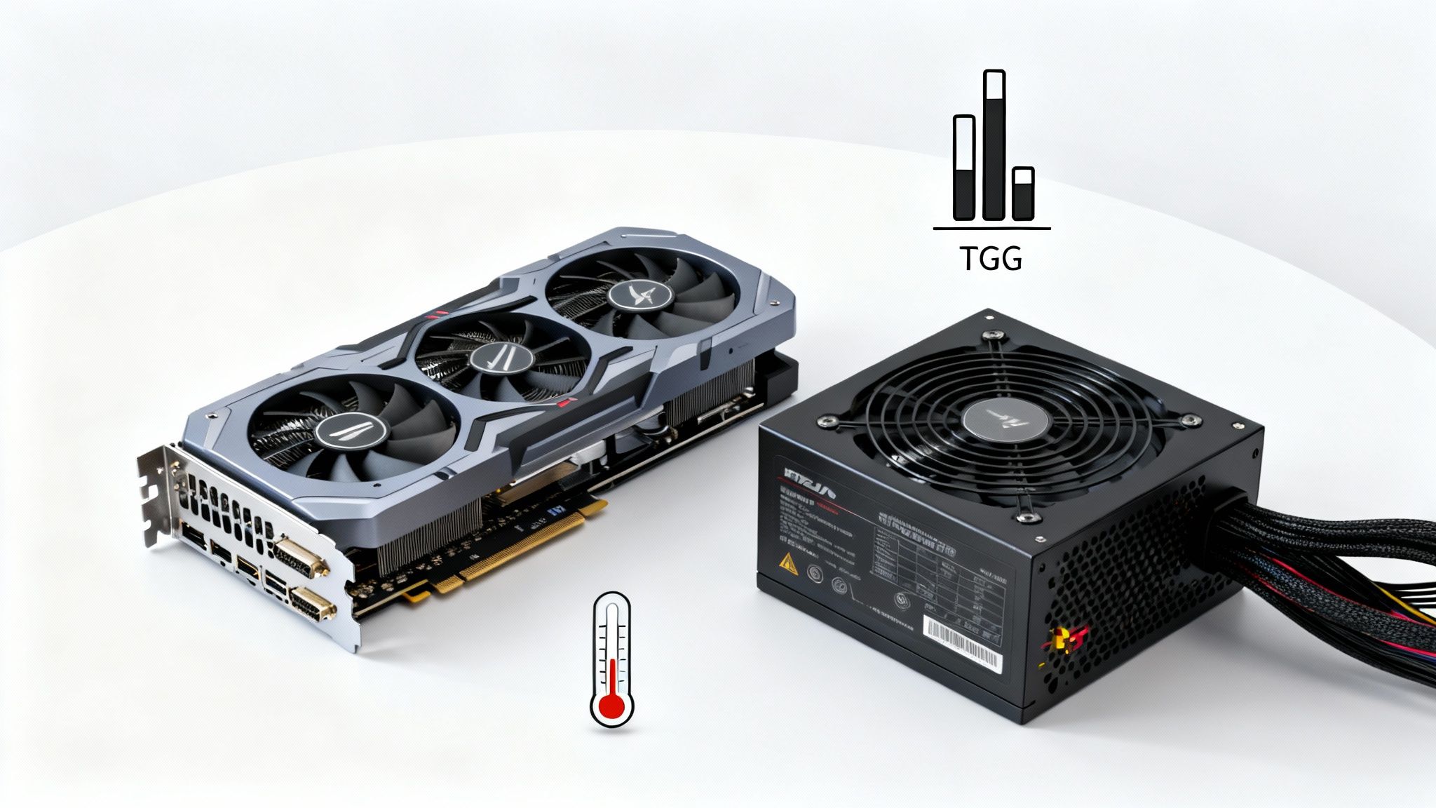 Un primer plano de los ventiladores de una tarjeta gráfica, destacando su sistema de enfriamiento.