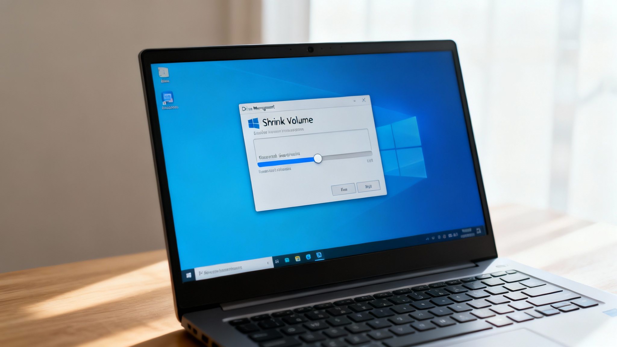 Una captura de pantalla de la utilidad Administración de discos de Windows, mostrando varias particiones con sus tamaños y estados.
