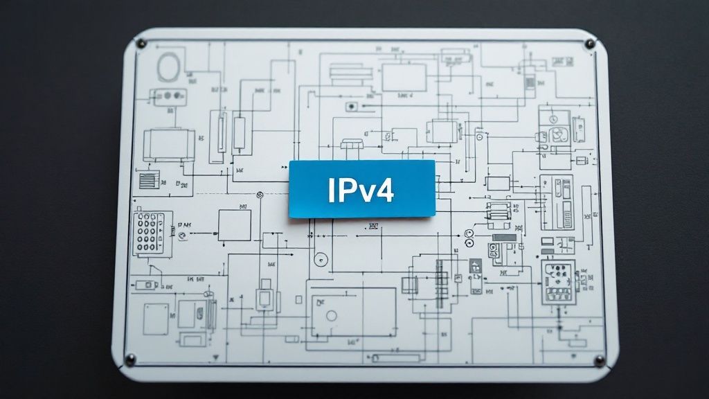 Gráfico que muestra la enorme diferencia de escala entre los espacios de direcciones de IPv4 e IPv6.