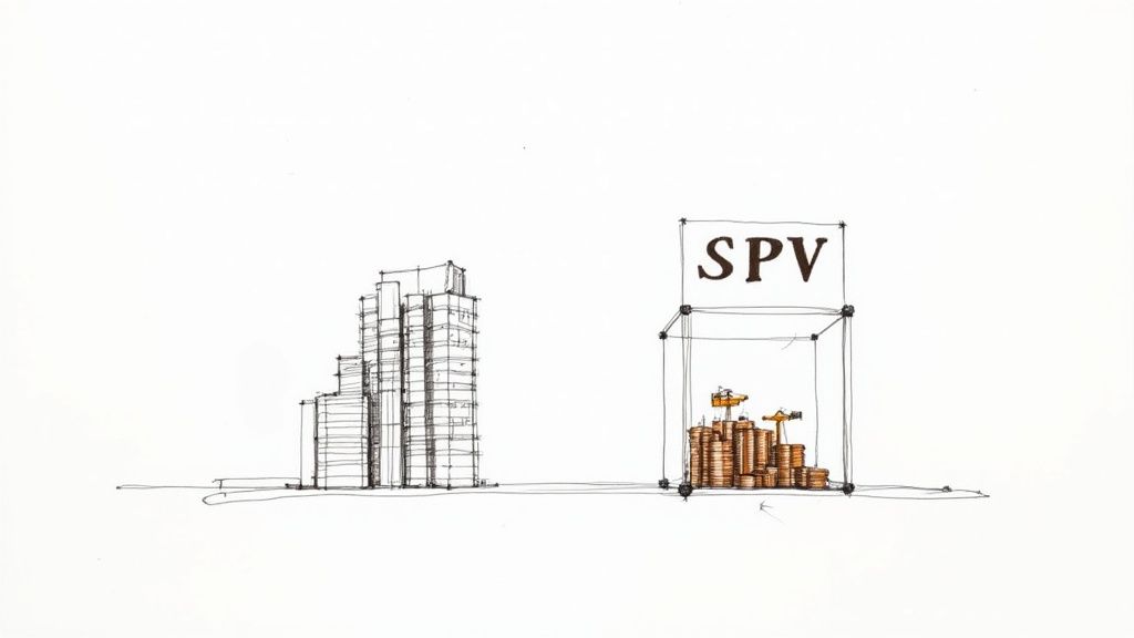 A diagram illustrating the structure of a special purpose vehicle, showing how it separates assets from a parent company.
