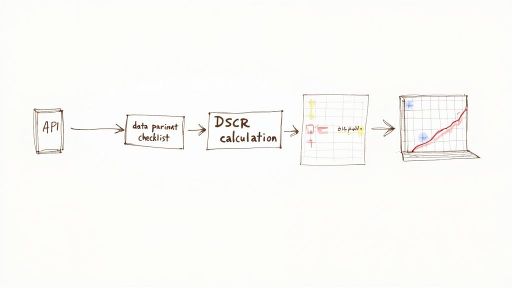 Flowchart illustrating the data workflow from API input, through DSCR calculation, to trend analysis.