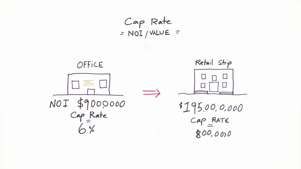 A calculator, pen, and financial documents on a desk, representing the application of financial formulas like the cap rate.