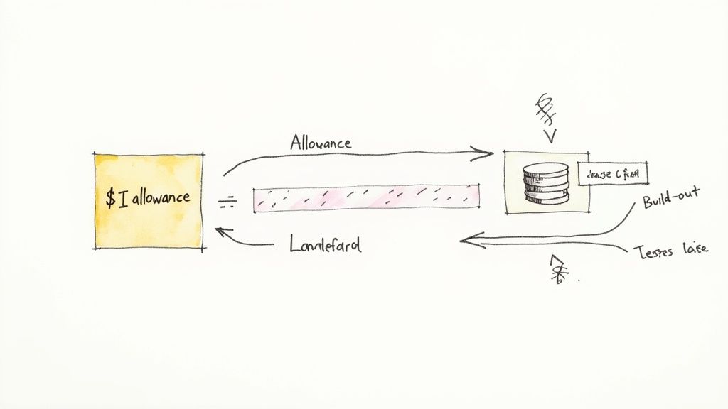 A construction manager and an architect reviewing blueprints in a commercial space, symbolizing the planning and negotiation of a tenant improvement allowance.