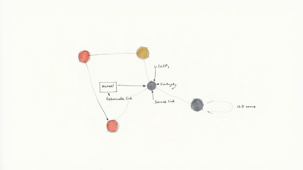 A conceptual network diagram displaying nodes and labeled links, including 'Netzel', 'Vintage', and '10-D source'.