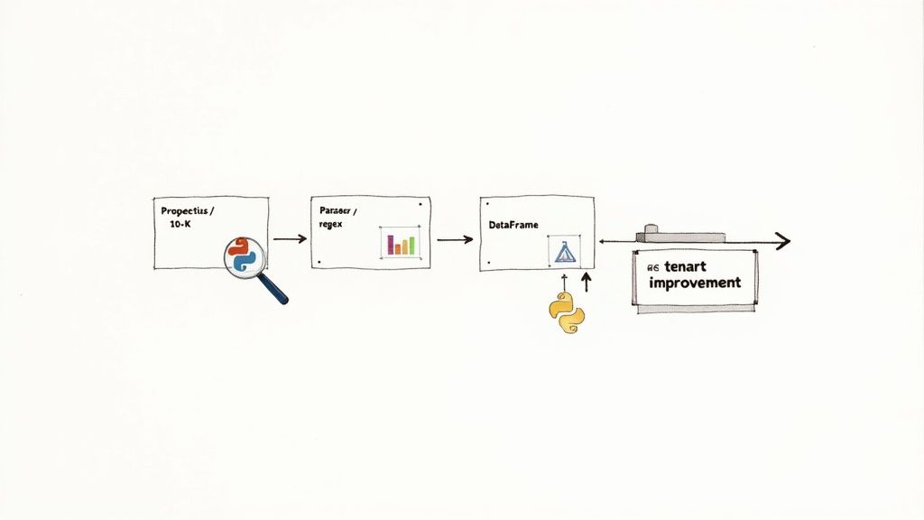 Python code on a screen, symbolizing a programmatic approach to extracting tenant improvement data.