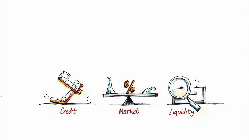 A person using binoculars to look at a distant stormy cloud, symbolizing risk identification.