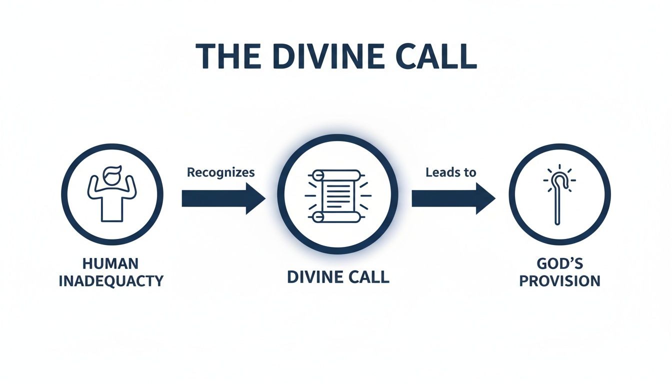 Flowchart illustrating the divine call process from human inadequacy, recognizing the call, to God's provision.
