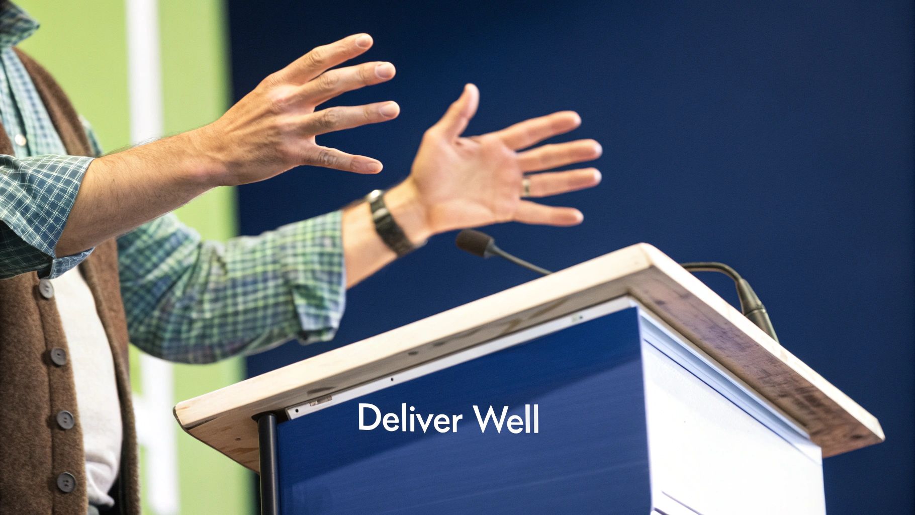 A person at a lectern, suggesting the act of preaching.
