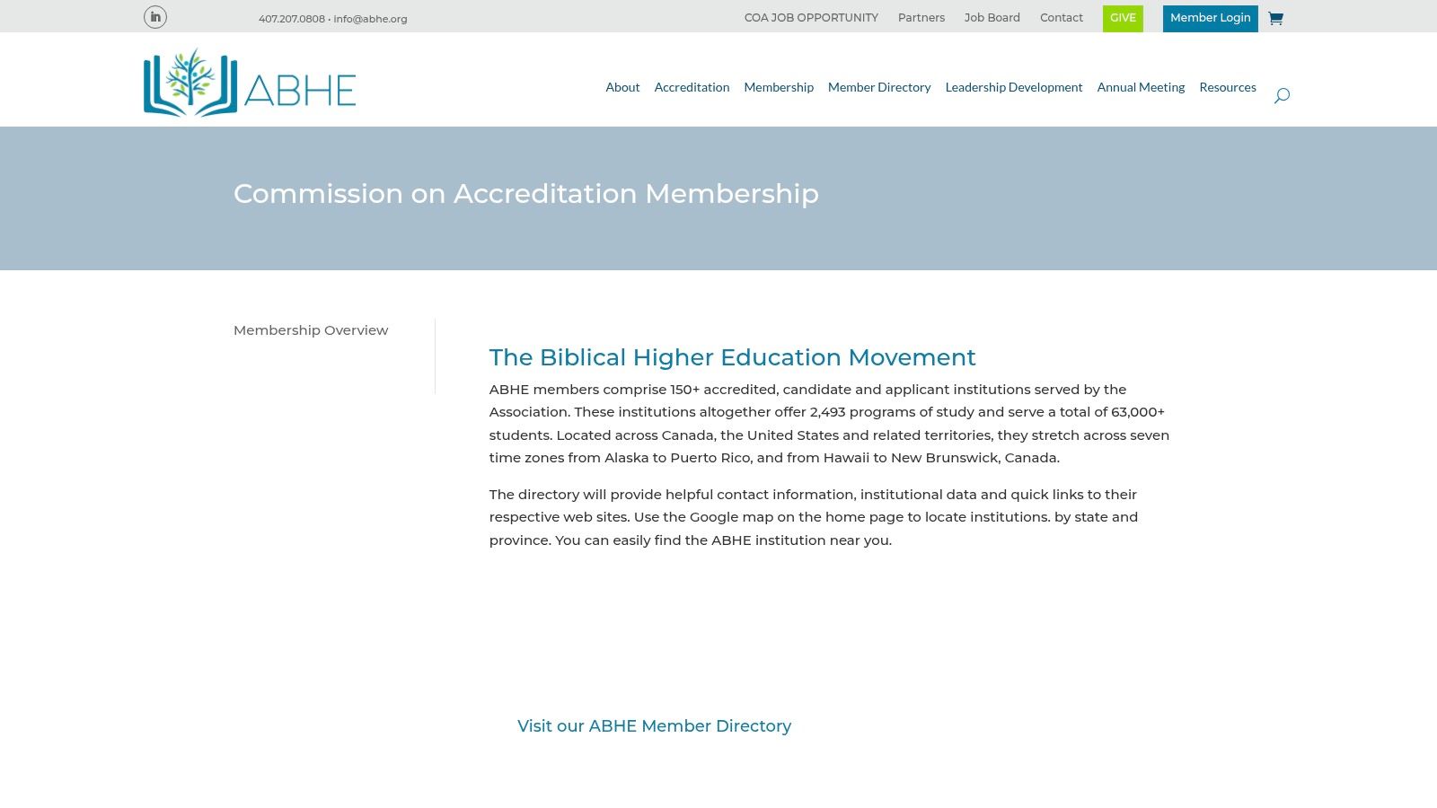 Association for Biblical Higher Education (ABHE) – Member Directory