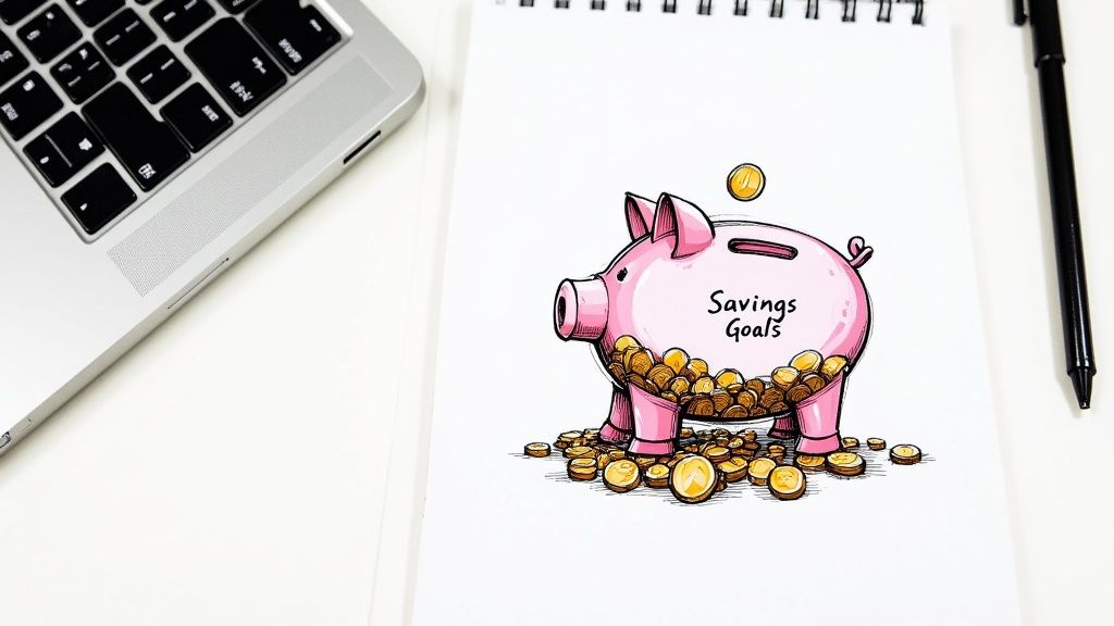 A young college student putting a coin into a piggy bank, symbolizing the start of their savings journey.
