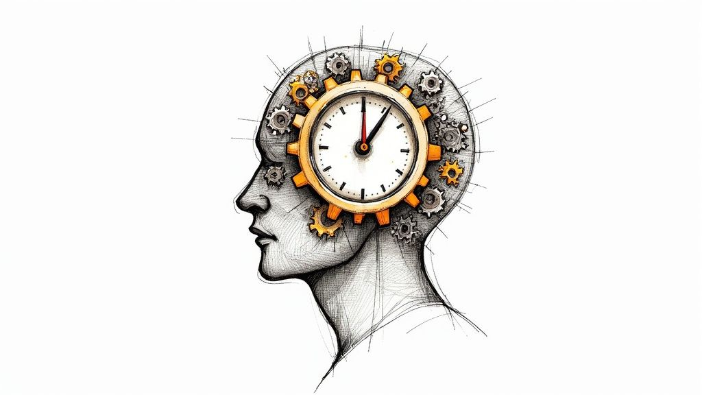 A student looking motivated at a desk with a lightbulb graphic over their head.