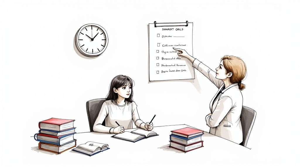 Teenager studying at a desk feeling overwhelmed.