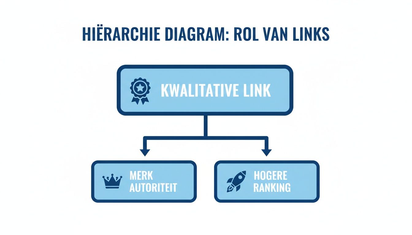 Hiërarchie diagram dat de voordelen van een kwalitatieve link toont: merkautoriteit en hogere ranking.