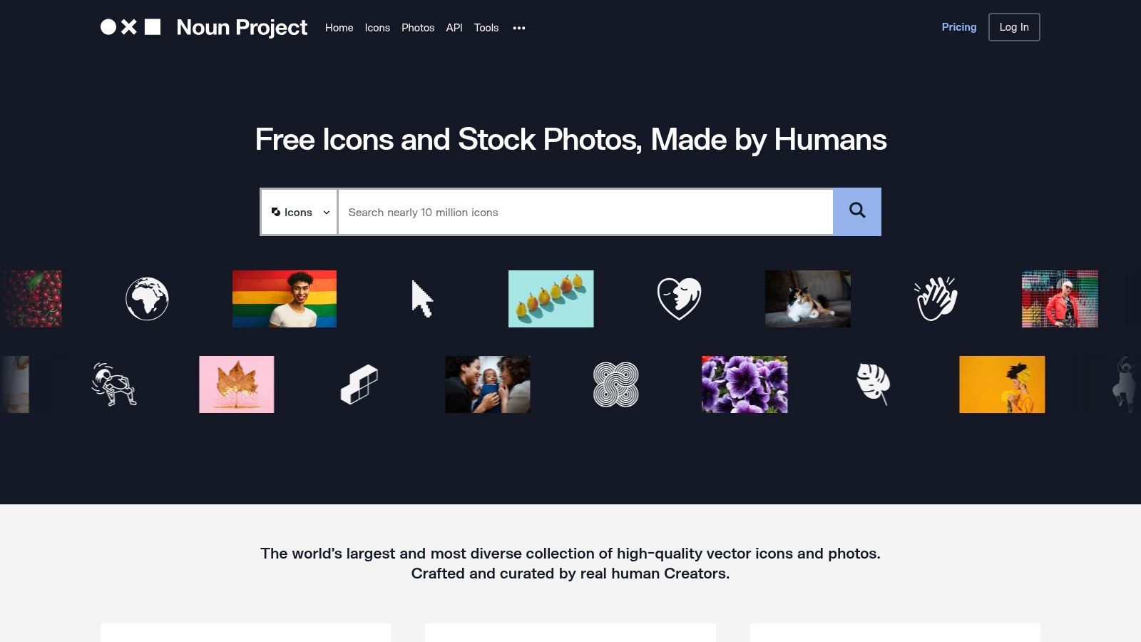 The Noun Project toont zoekresultaten voor iconen, een waardevolle bron naast gratis afbeeldingen zoeken