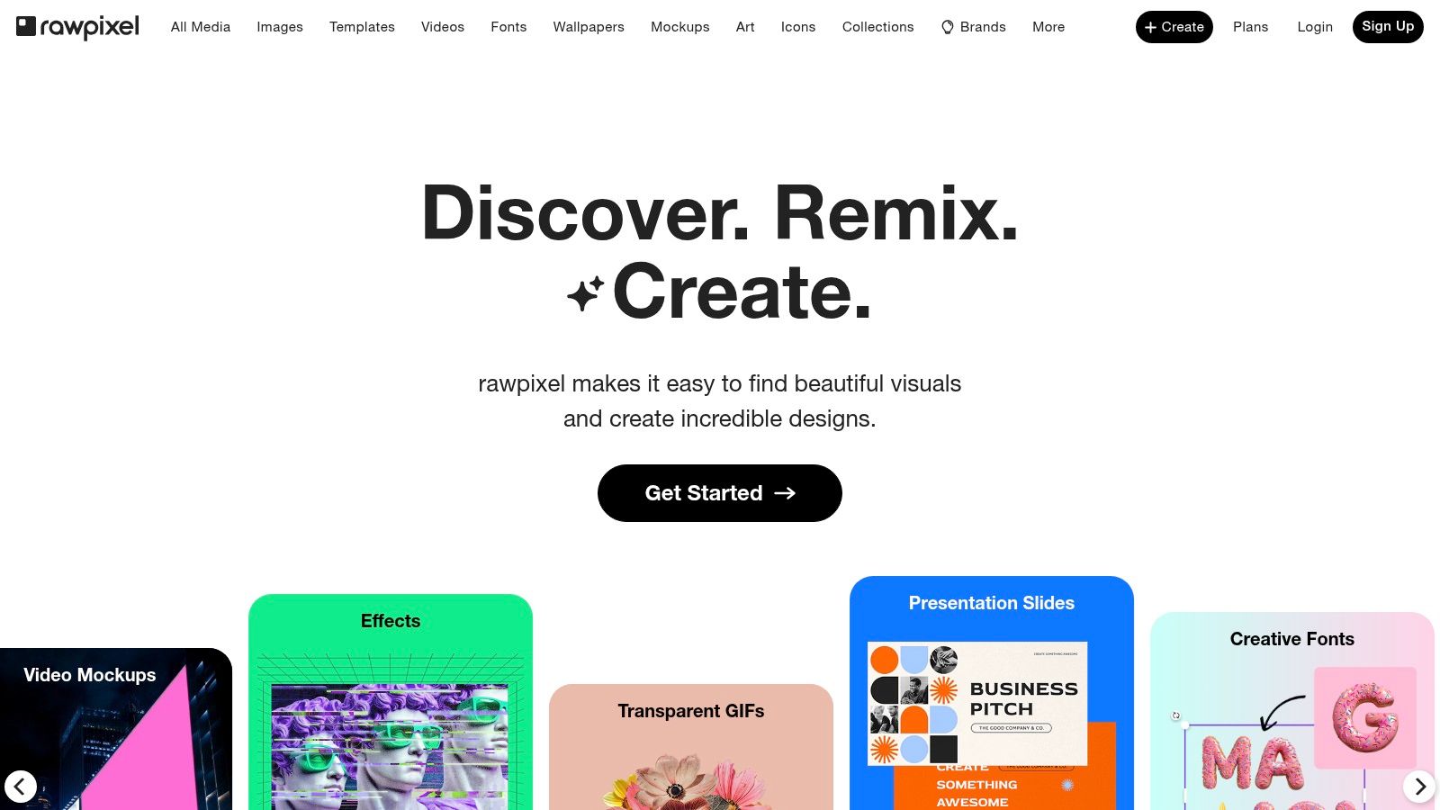 Een voorbeeld van de Rawpixel-interface, met een mix van gratis en premium assets