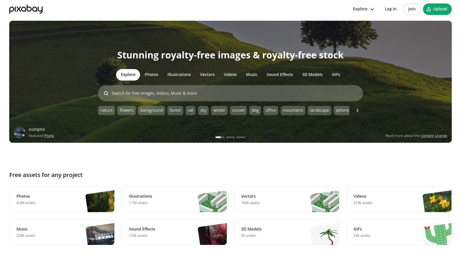 De interface van Pixabay toont zoekresultaten voor gratis afbeeldingen