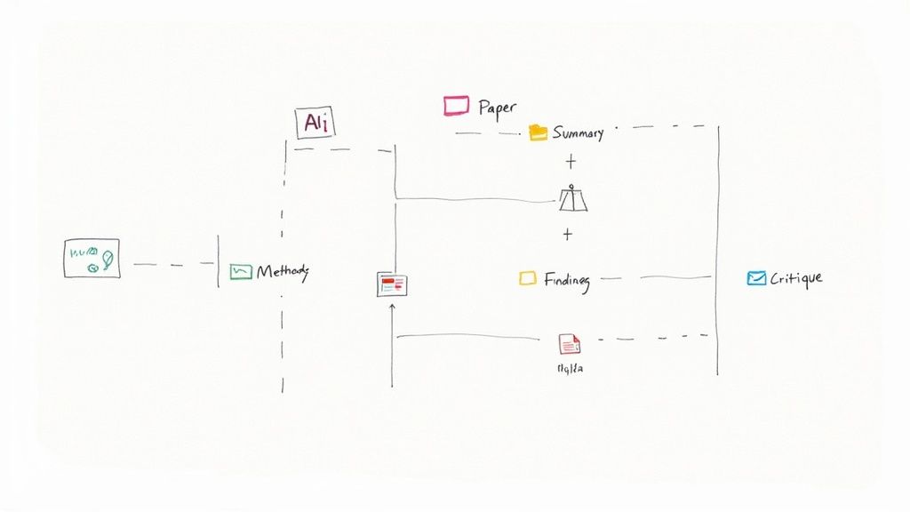 A person organizing digital files on a futuristic interface, representing the creation of a personal knowledge system.