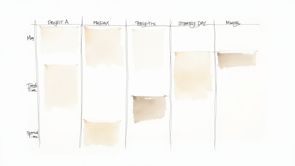 A calendar showing time blocks for different projects