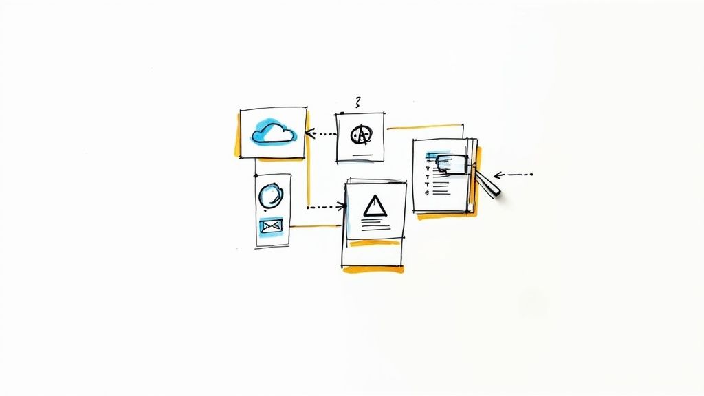 A person using a laptop with icons representing different organizational tools floating around the screen.