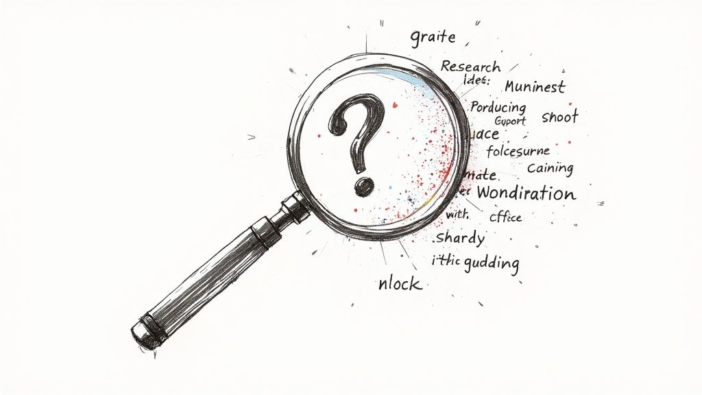 A magnifying glass focusing on a specific part of a complex map.