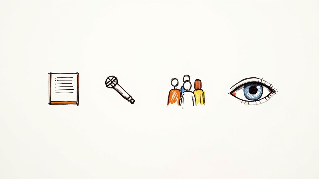 A person choosing between different tools in a toolkit, symbolizing the selection of data collection methods.