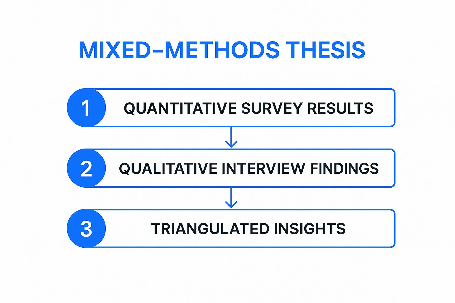 Infographic showing the process flow of a mixed-methods sequential explanatory thesis