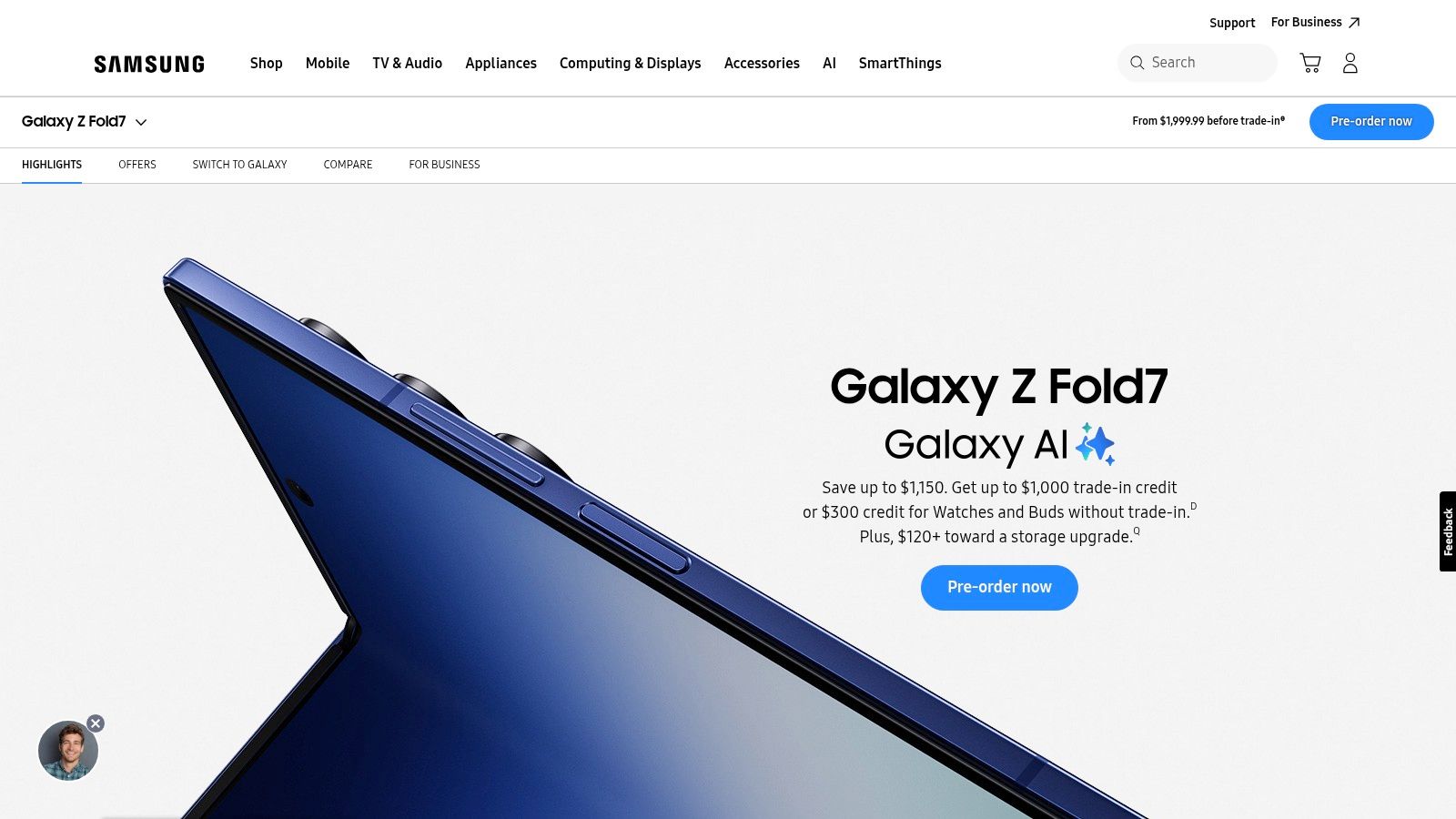 Samsung website screenshot