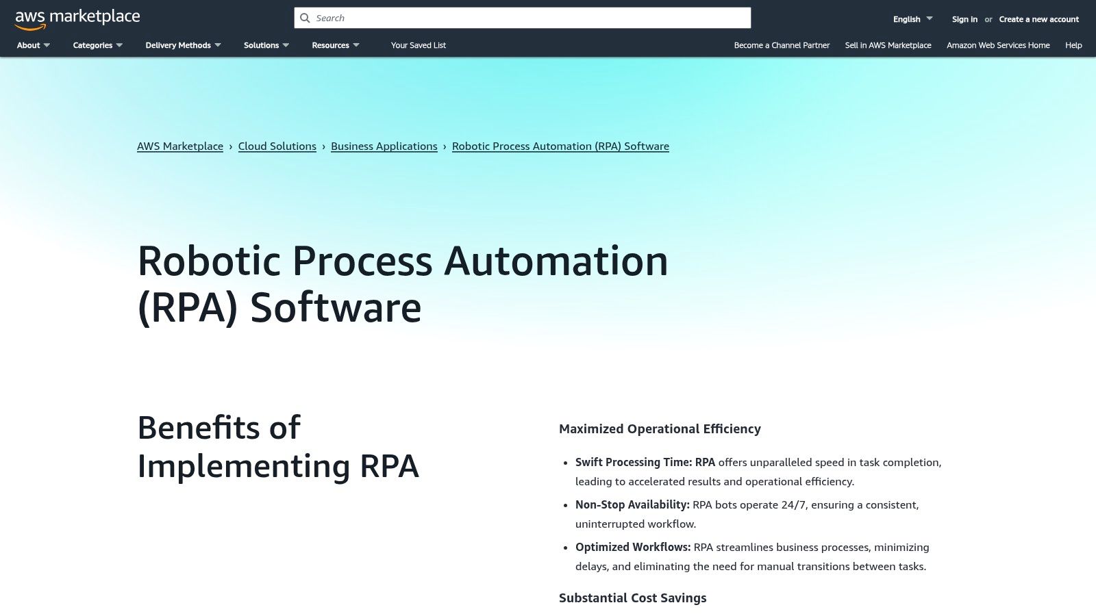 AWS Marketplace (RPA/BPA listings)
