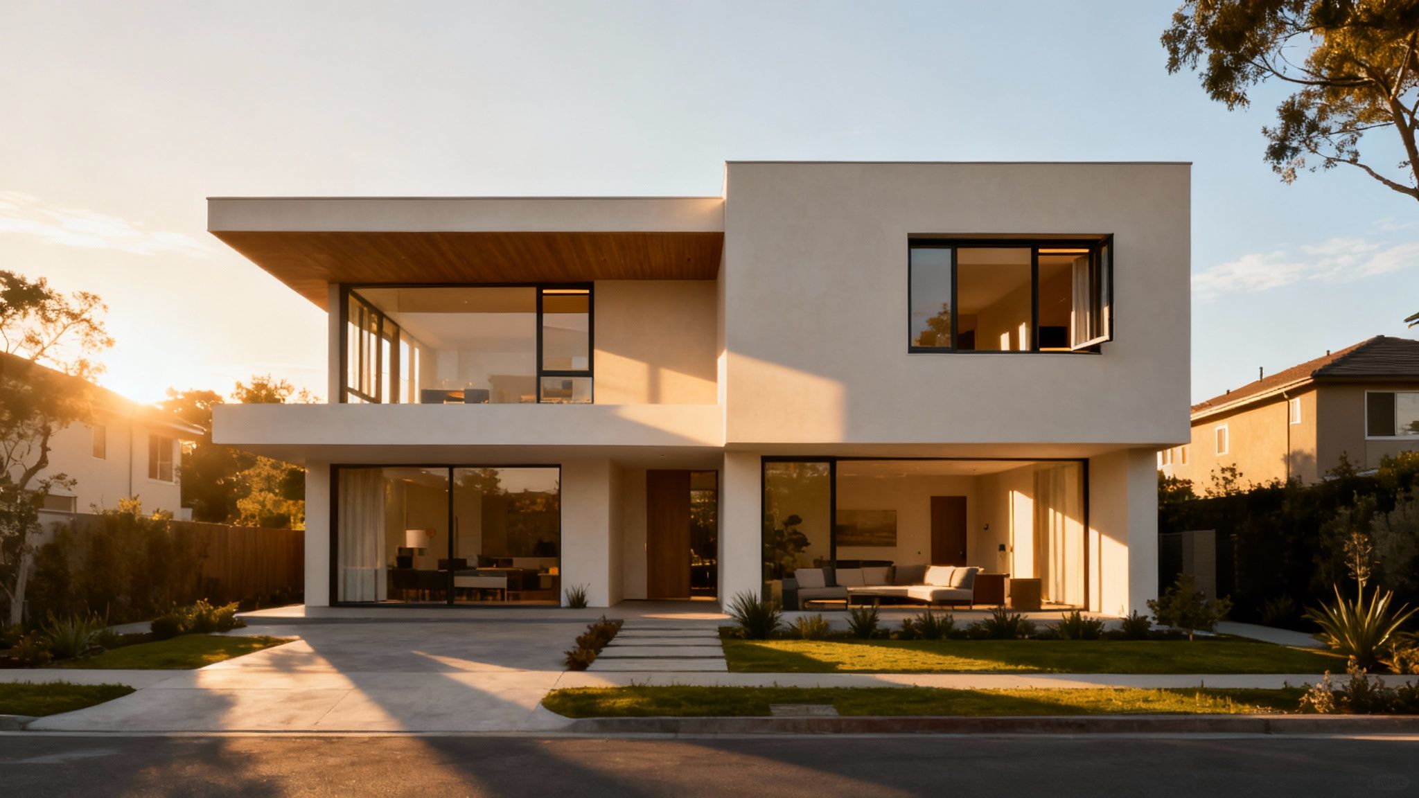 Architectural blueprint showing a home's orientation on a property to capture sunlight.