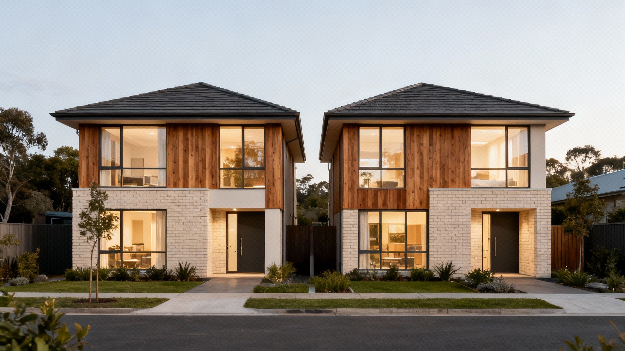 Two modern dual occupancy homes with distinct but cohesive designs