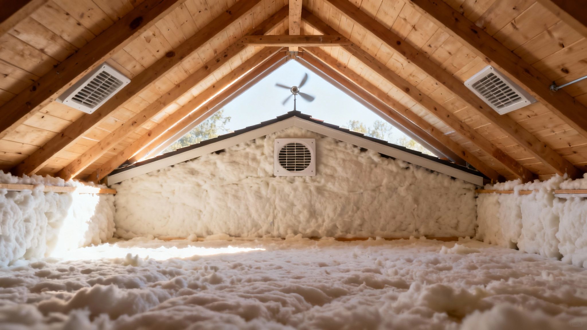 A whirlybird roof vent installed on a residential roof, showing how it sits flush with the roofline.