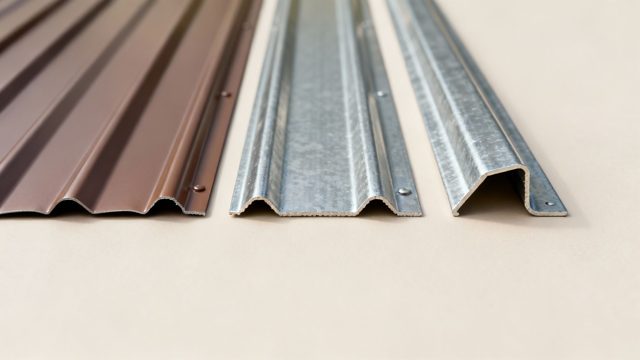 A metal roof with a skylight and visible flashing