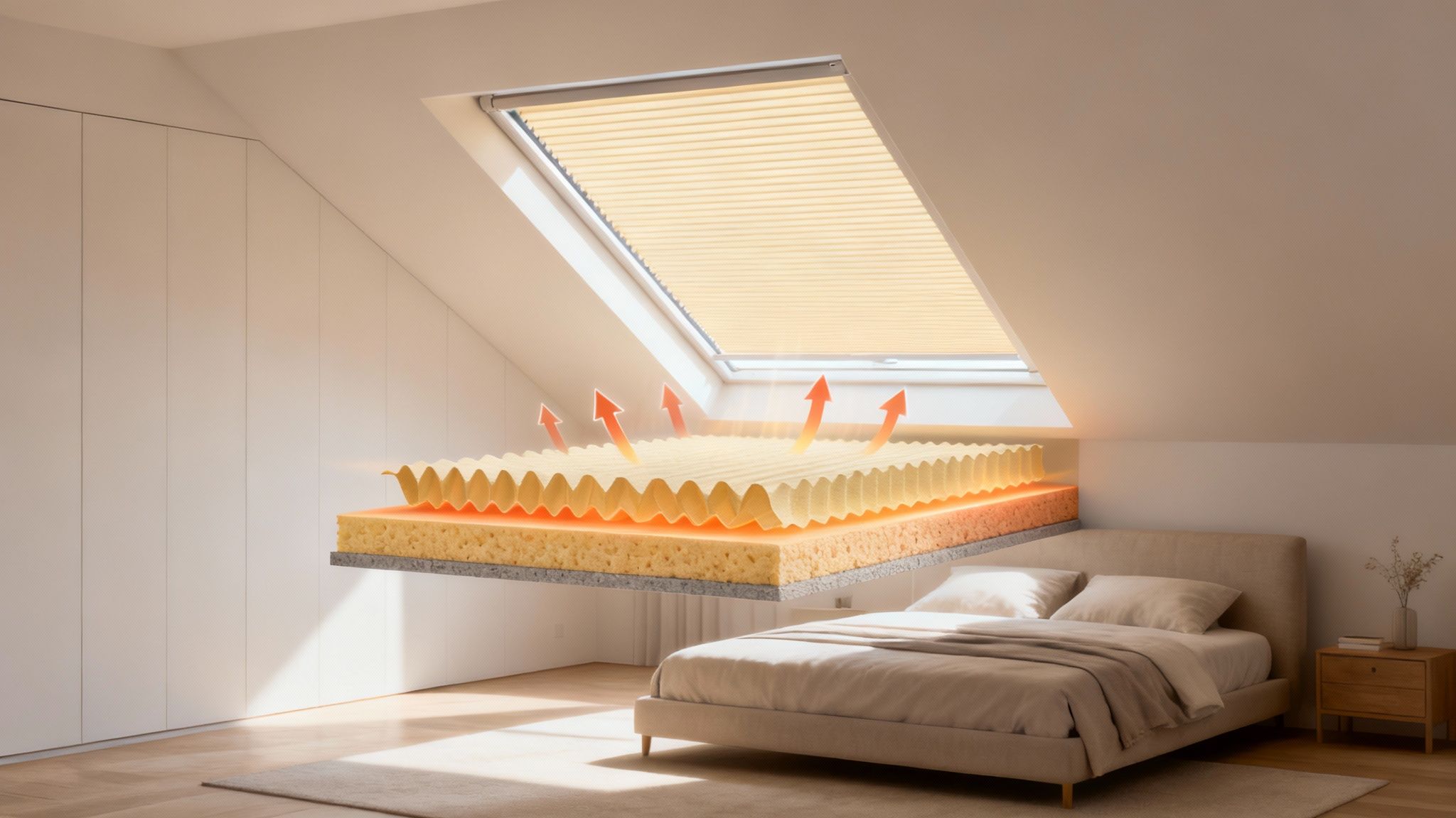 An energy rating certificate for a home, with a skylight visible in the background ceiling, illustrating the link between skylights and home energy performance.