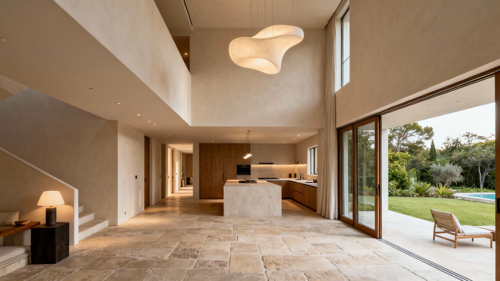 A grand entrance to a luxury home with high ceilings and elegant staircase