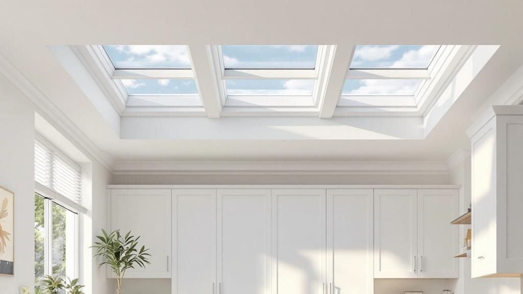 A kitchen with a well-placed skylight