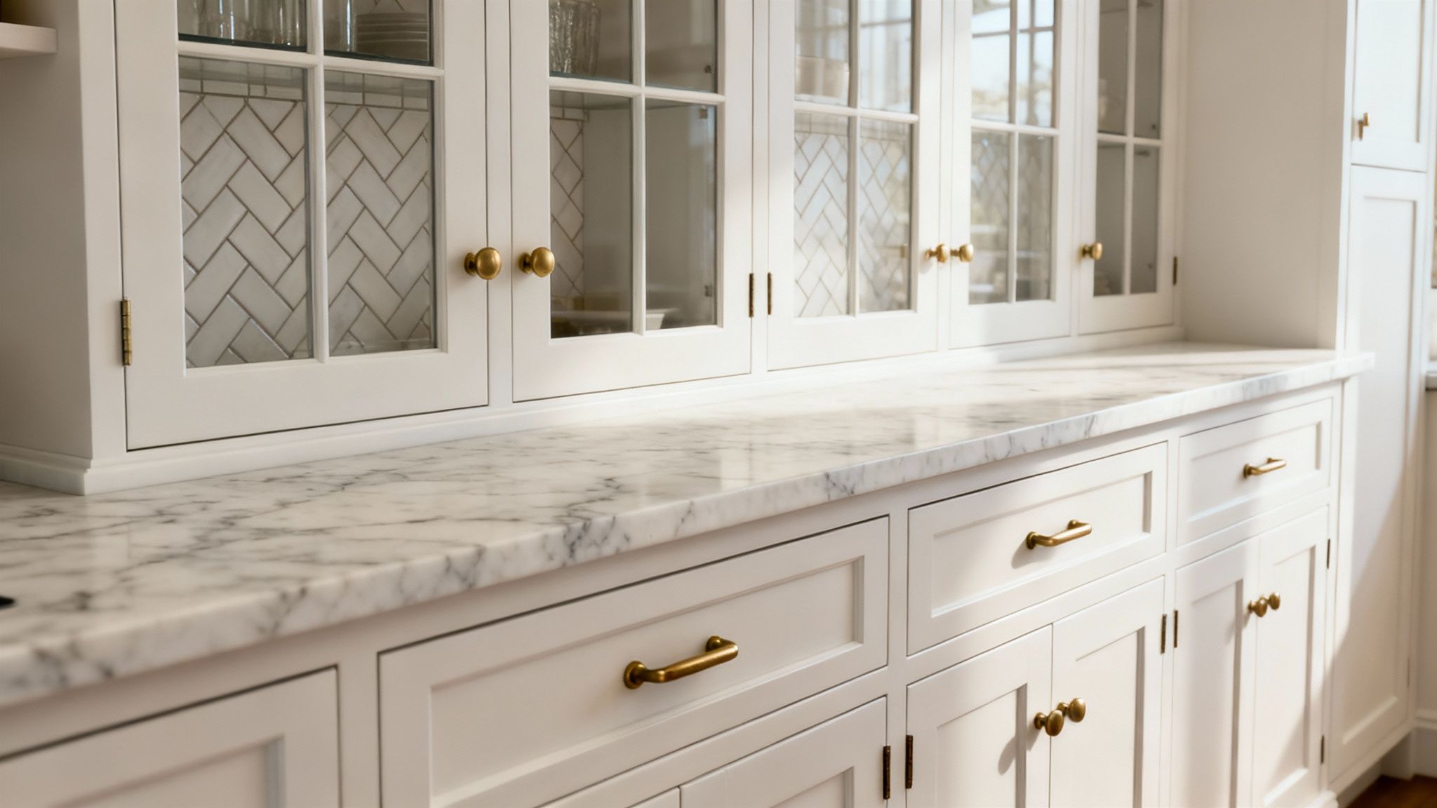 Modern Hamptons style kitchen with white shaker cabinetry and a large island.