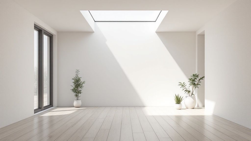 Narrow skylights illuminating a modern kitchen