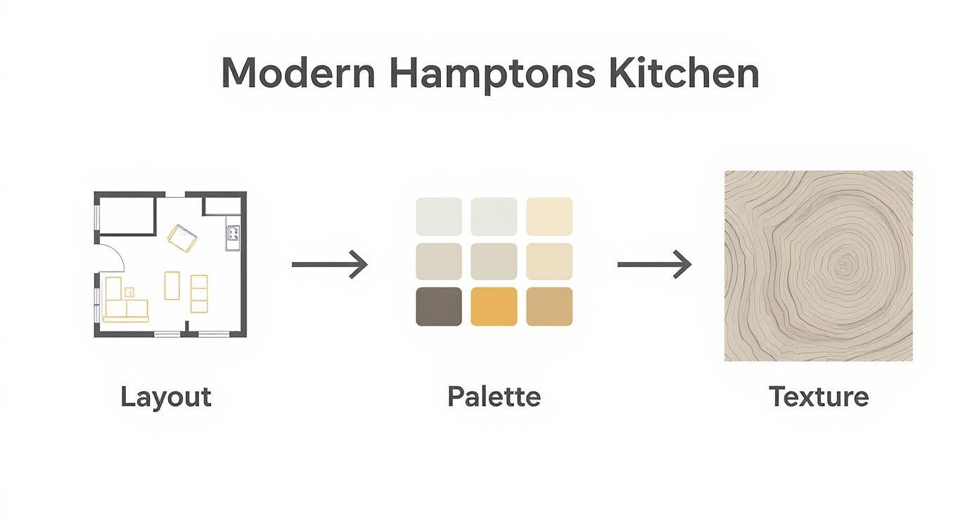 Infographic about modern hamptons style kitchen
