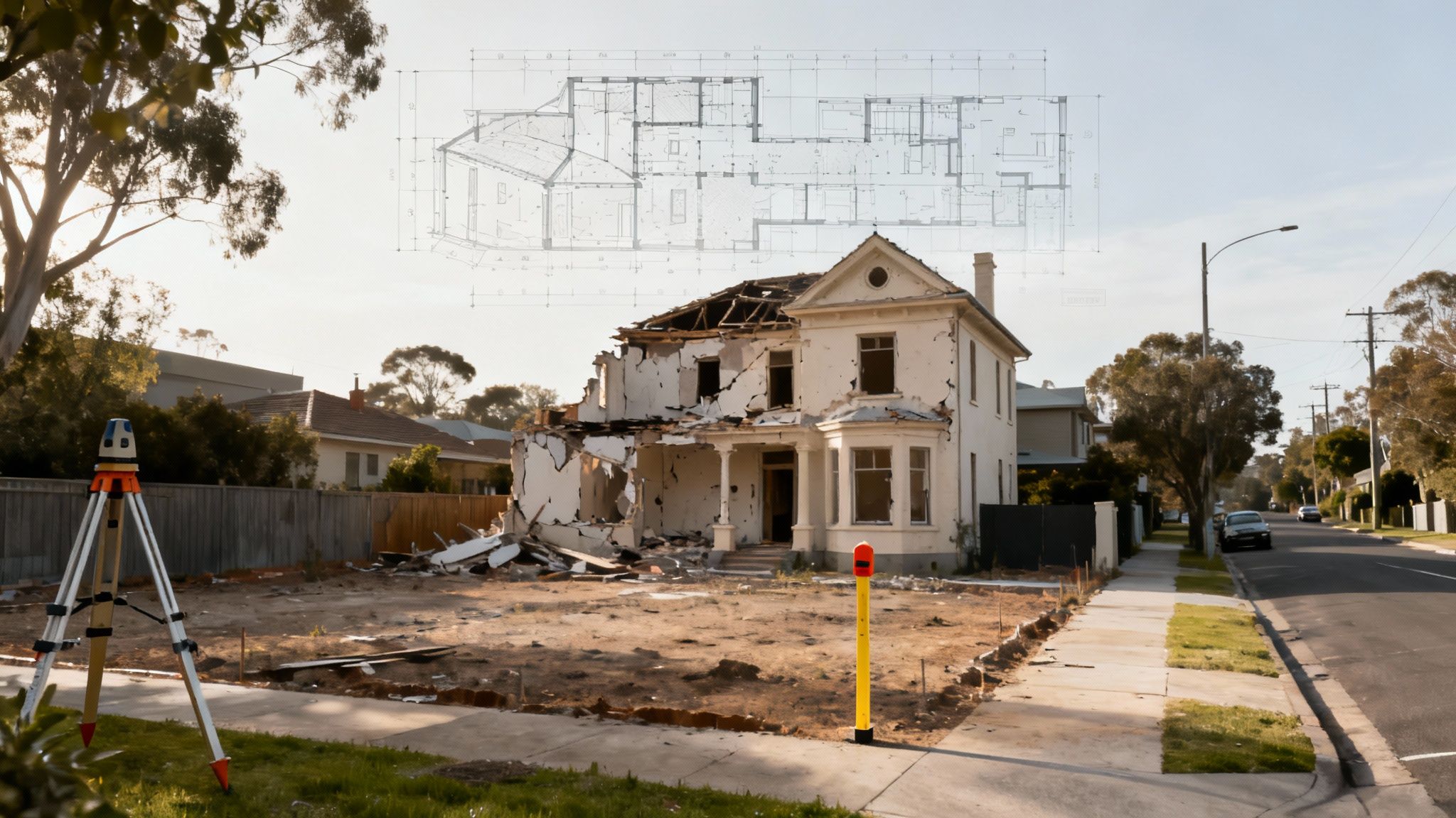 A modern, luxurious two-story home with large windows and a clean, minimalist design, representing the outcome of a knockdown rebuild project.