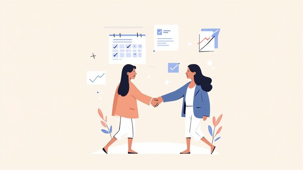 A person at a desk looking at a computer screen with a question mark, symbolizing frequently asked questions.