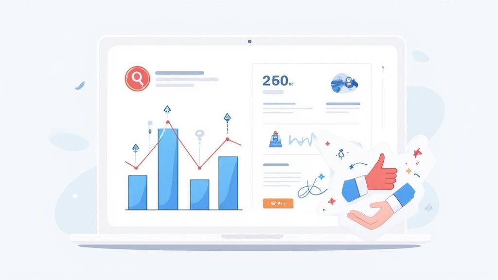 A professional showing ROI data on a tablet to a colleague during a meeting.
