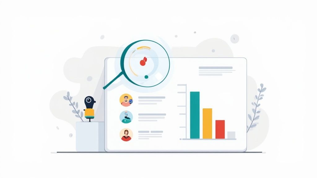 A person pointing at a screen with charts and graphs, representing a data-informed proposal