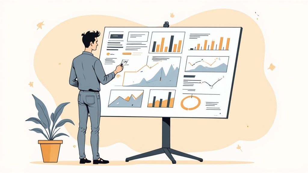 A group of professionals collaborating around a table with laptops and laptops and charts, representing data-driven event planning.