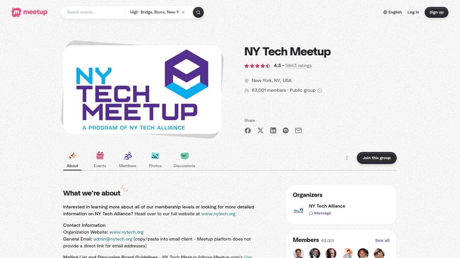 Meetup (NY Tech Meetup / NY Tech Alliance)