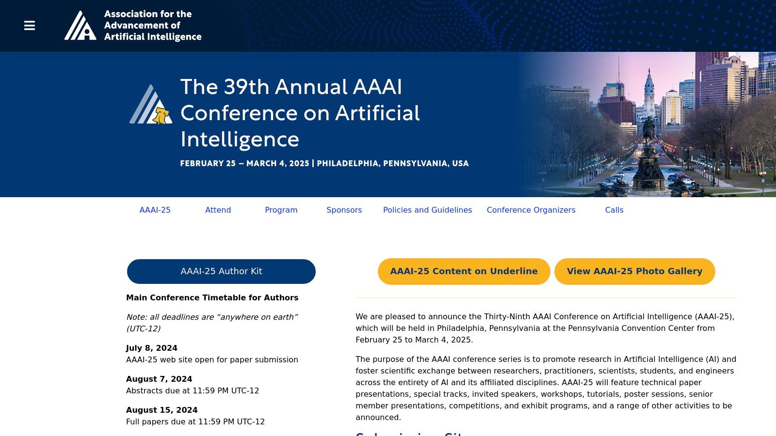 AAAI Conference on Artificial Intelligence (AAAI-25)