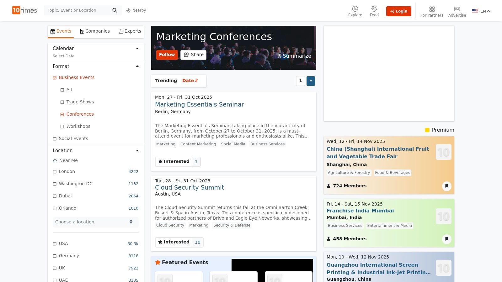 10Times (Marketing Conferences 2025 directory)