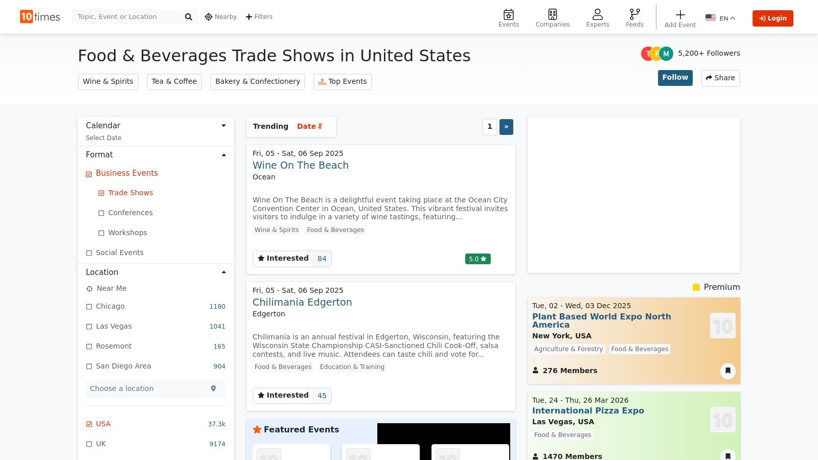 10Times – Food & Beverages Trade Shows (U.S.)