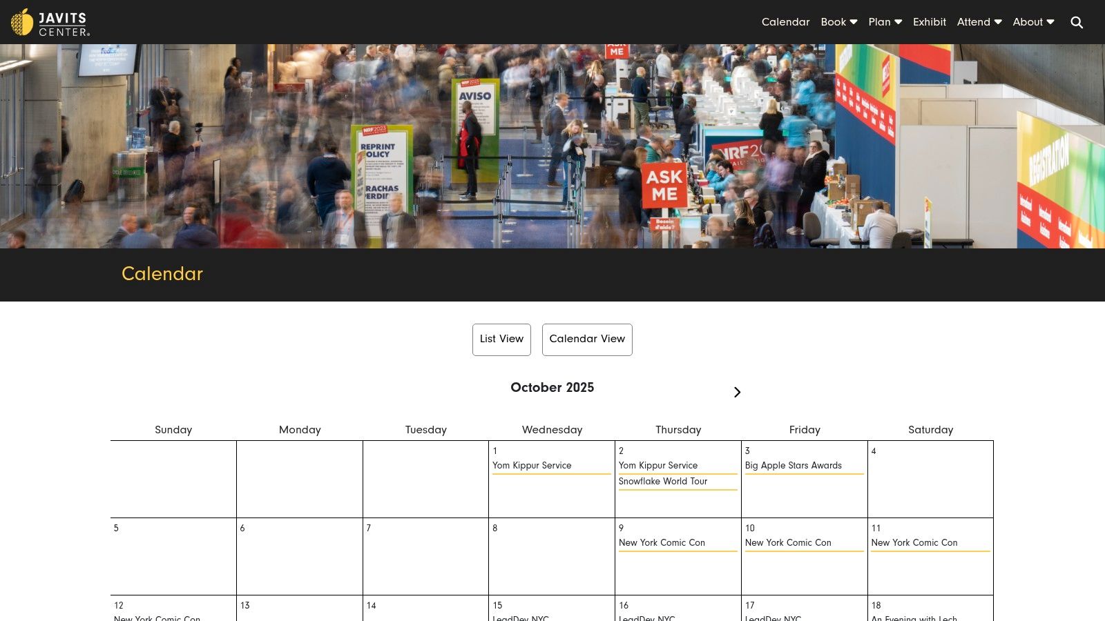 Javits Center Events Calendar