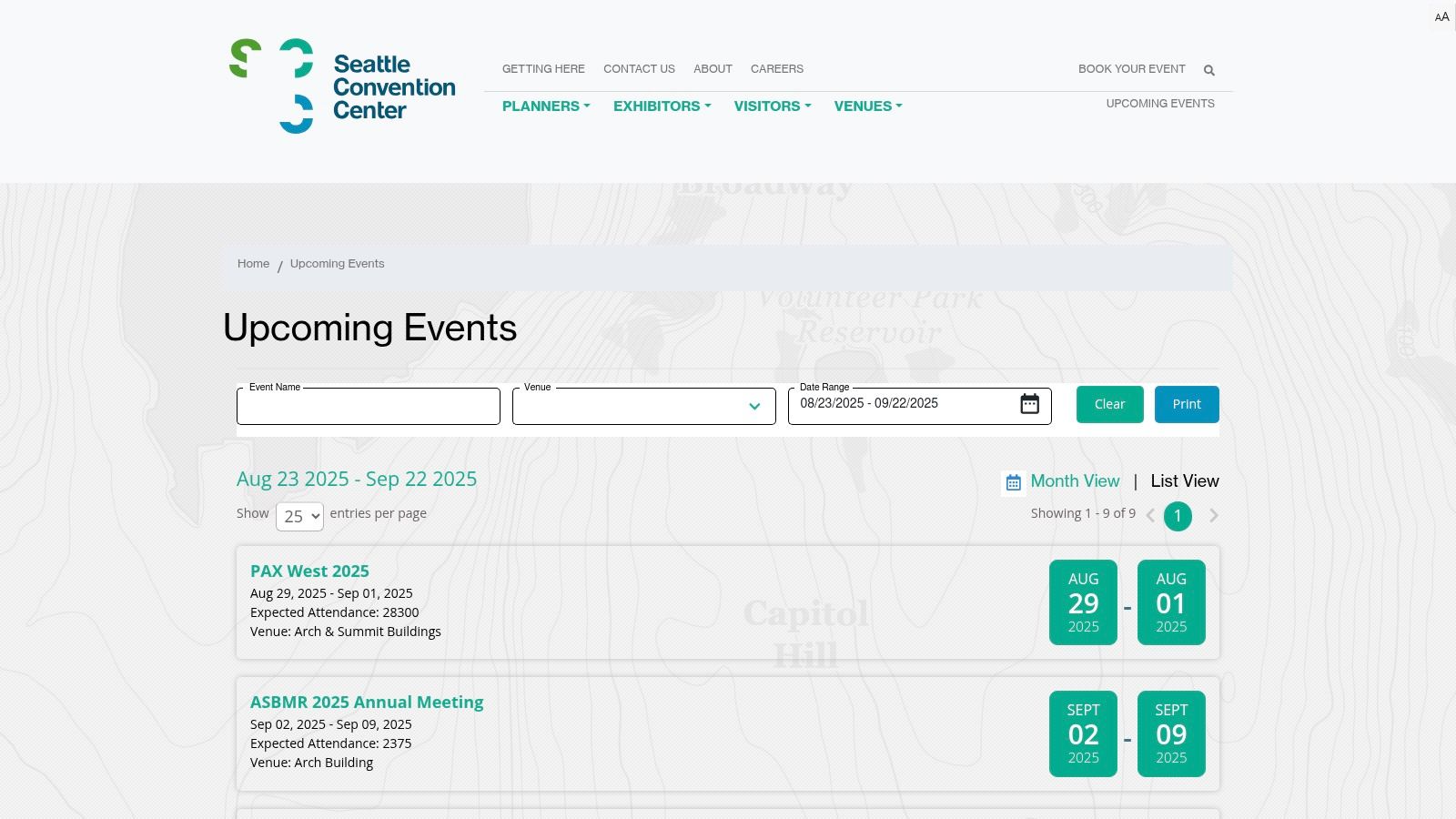 Seattle Convention Center (SCC) – Upcoming Events