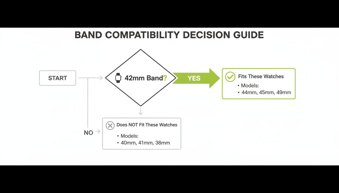 A flowchart showing a watch band compatibility decision guide for different watch models.